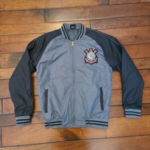 CORINTHIANS PAULISTA Bomber Jacket Adult Size S-M Zip Grey Black Soccer Futbol